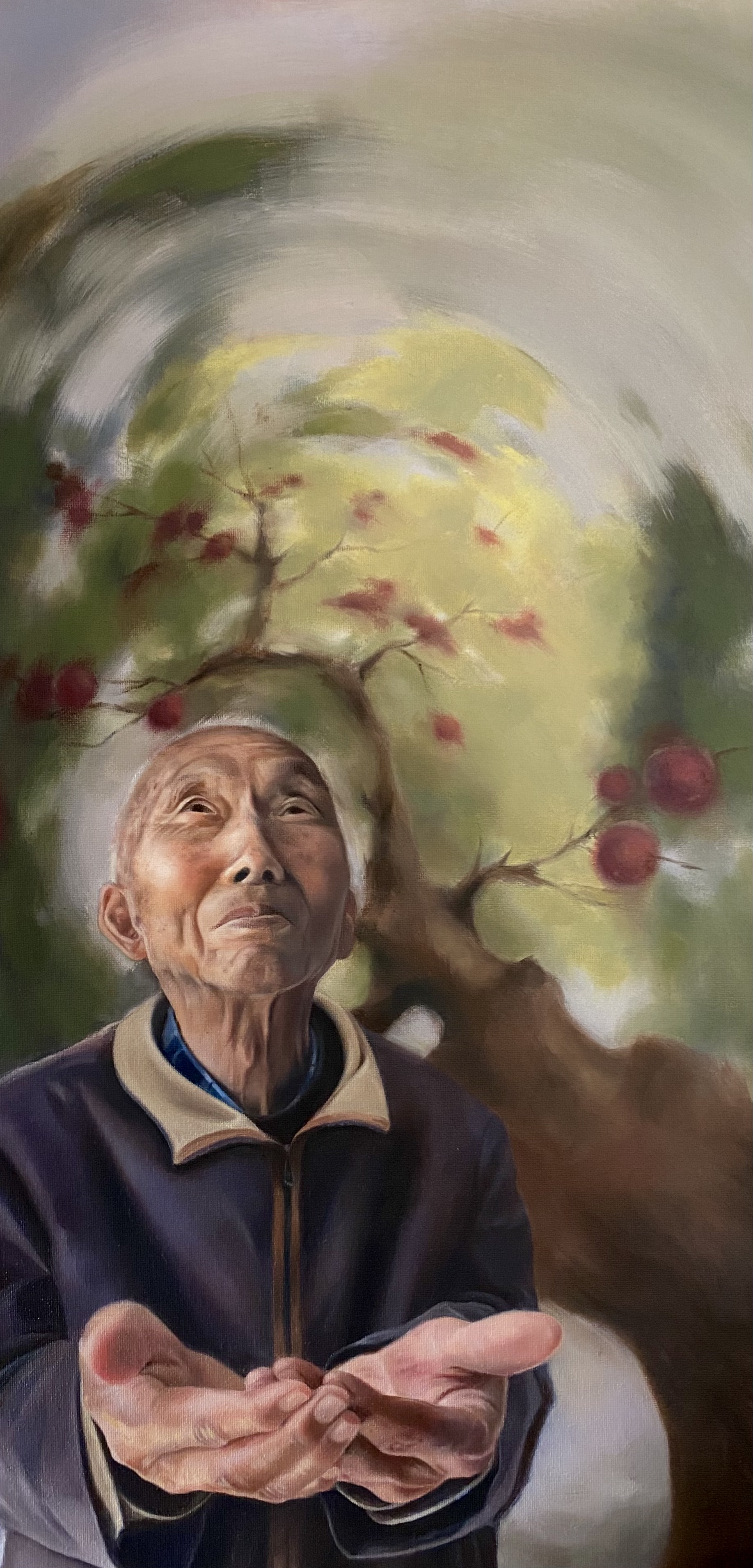 cultivation/conviction, a portrait of a grandfather beneath a fruit tree
