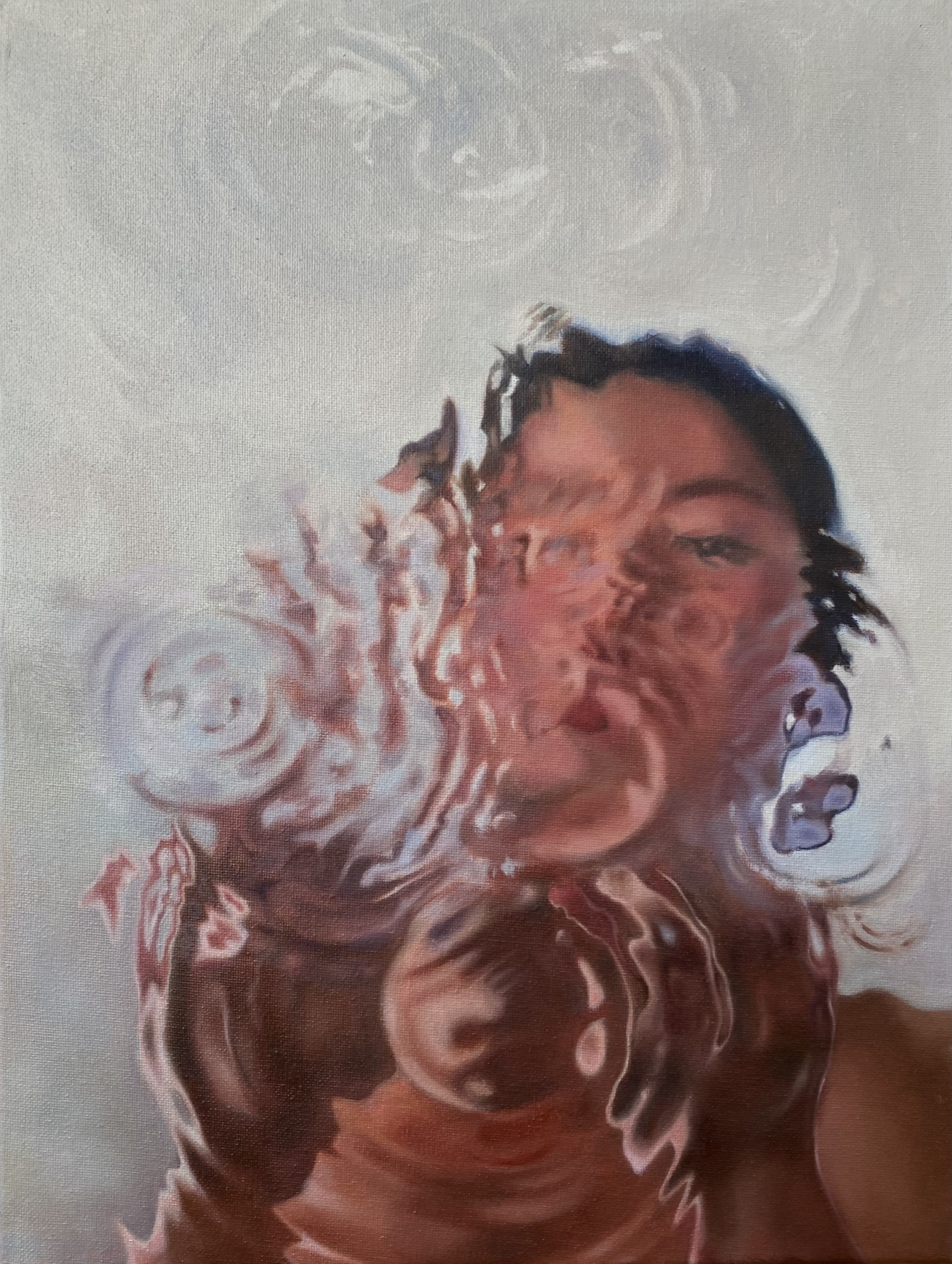 flux, a face and reflection rippling into one another